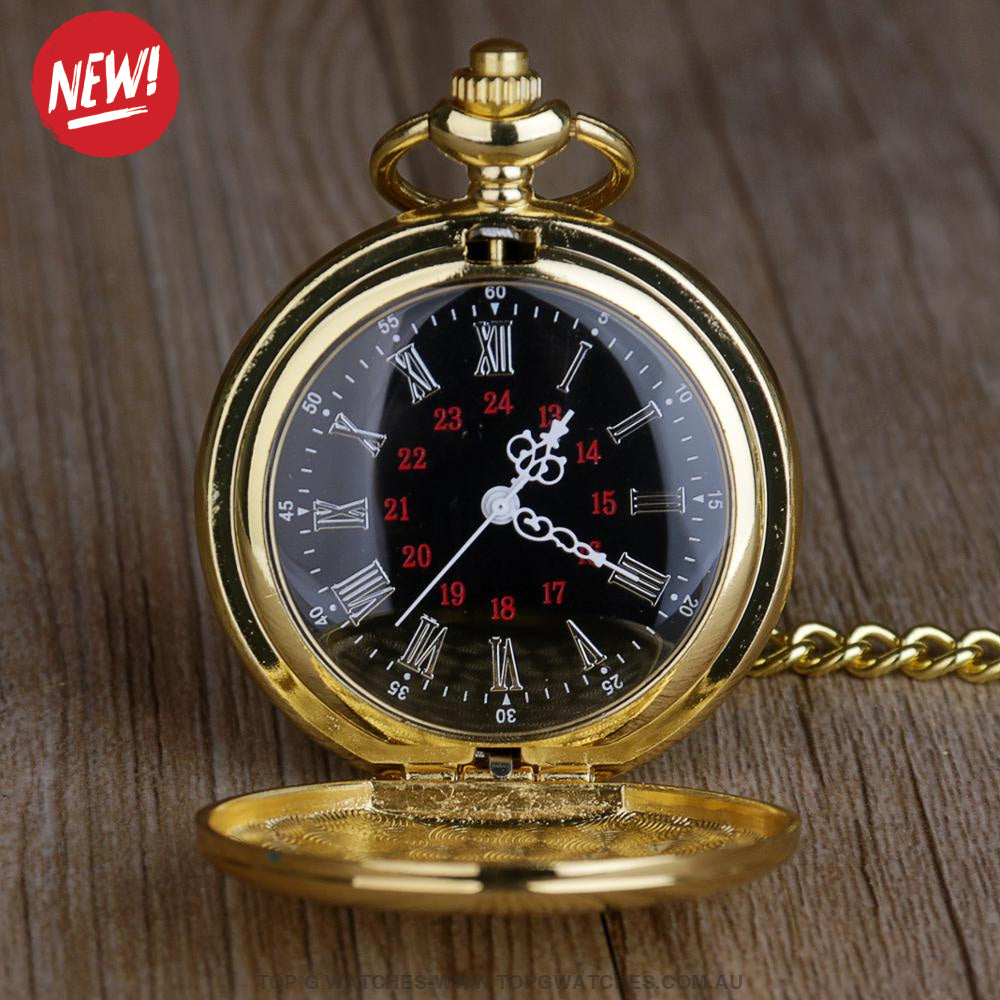 Stylish Gold Trend Fashion Antique Roman Numbers Display Quartz Pocket Chain Watch - Top G Watches