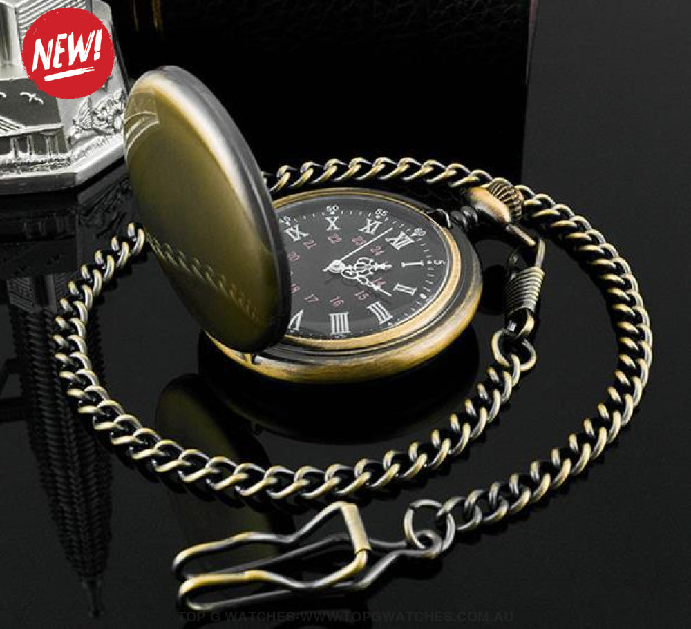 Stylish Gold Trend Fashion Antique Roman Numbers Display Quartz Pocket Chain Watch - Top G Watches
