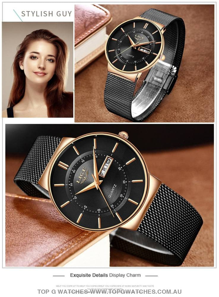 Stylish Lige Elegant Ultra Thin Bracelet Ladies' Fashion Dress Wristwatch - Top G Watches