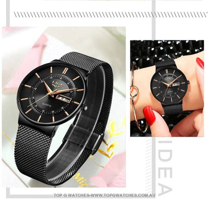 Stylish Lige Elegant Ultra Thin Bracelet Ladies' Fashion Dress Wristwatch - Top G Watches