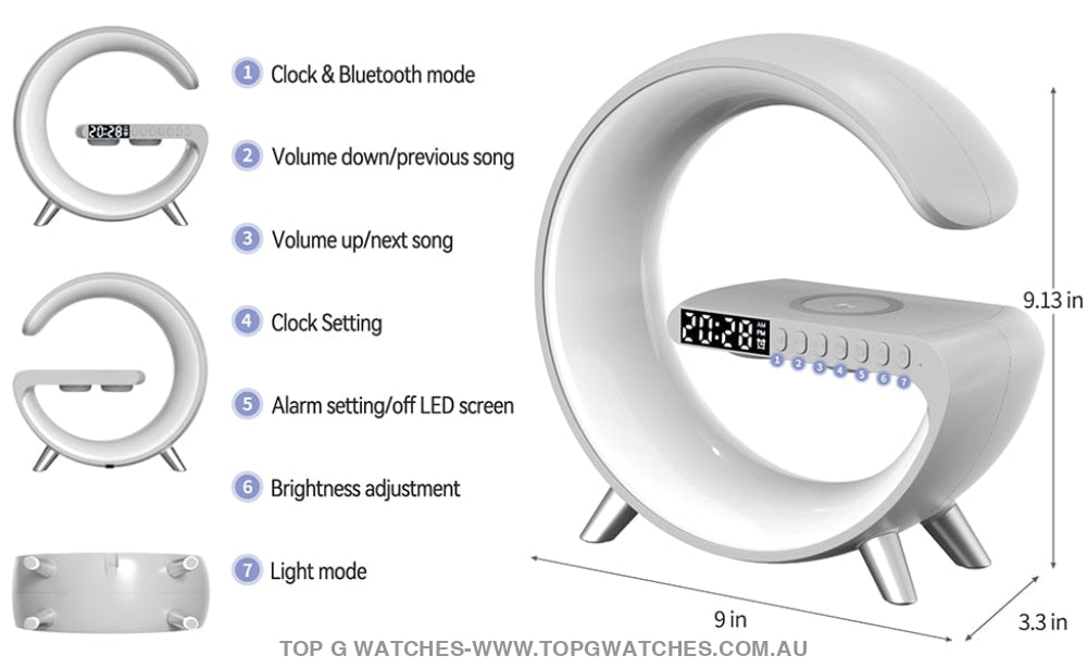 Top G Sun Rise Simulation Alarm Clock Sleep Assist Night Light LED Wireless Charger Bluetooth Speaker Hands Free Call APP - Top G Watches