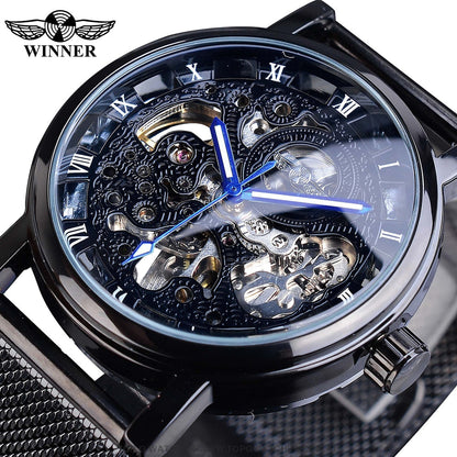 Winner Transparent Golden Case Casual Leather Mens Luxury Mechanical Skeleton Watch - Top G Watches