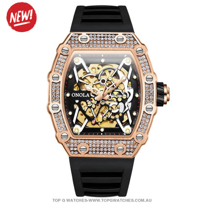 Tonneau Big Diamond Luxury Onola Mechanical Automatic Business Fashion Watch - Top G Watches