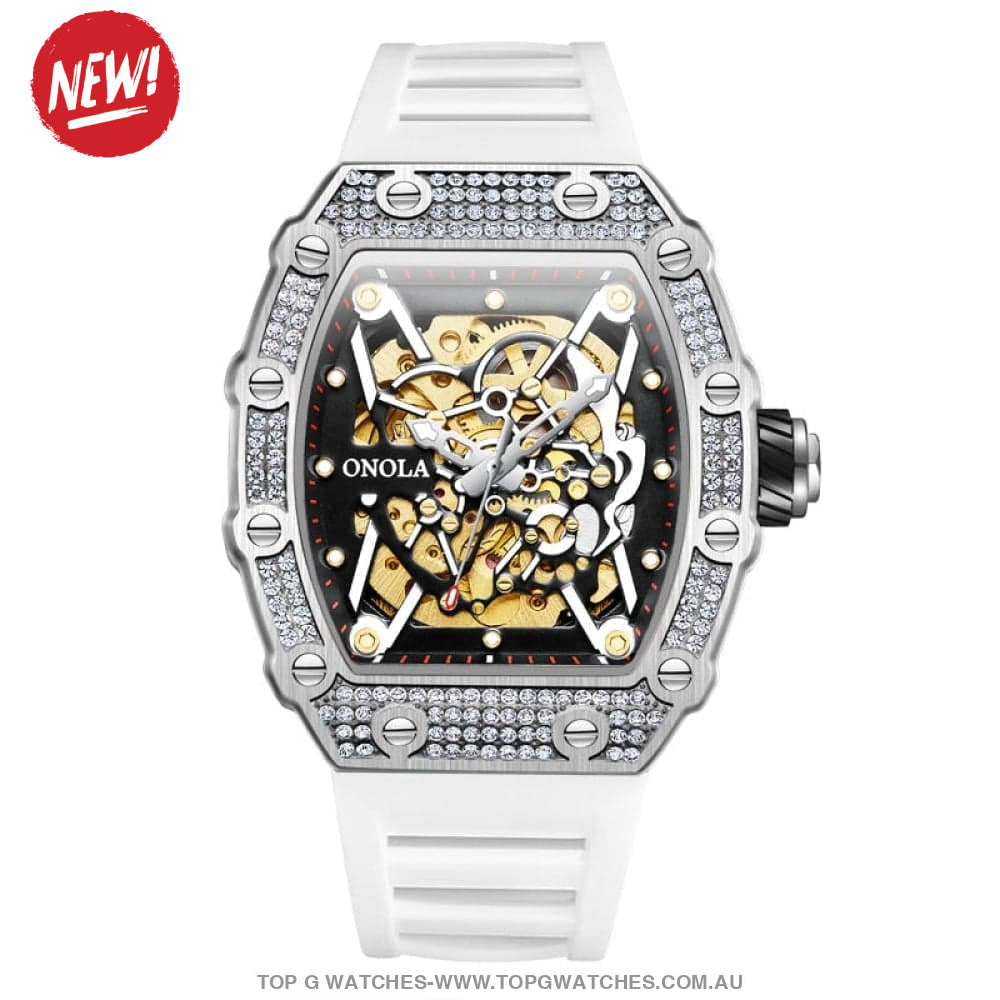 Tonneau Big Diamond Luxury Onola Mechanical Automatic Business Fashion Watch - Top G Watches