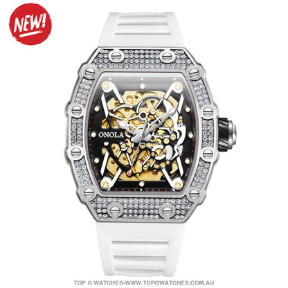 Tonneau Big Diamond Luxury Onola Mechanical Automatic Business Fashion Watch - Top G Watches