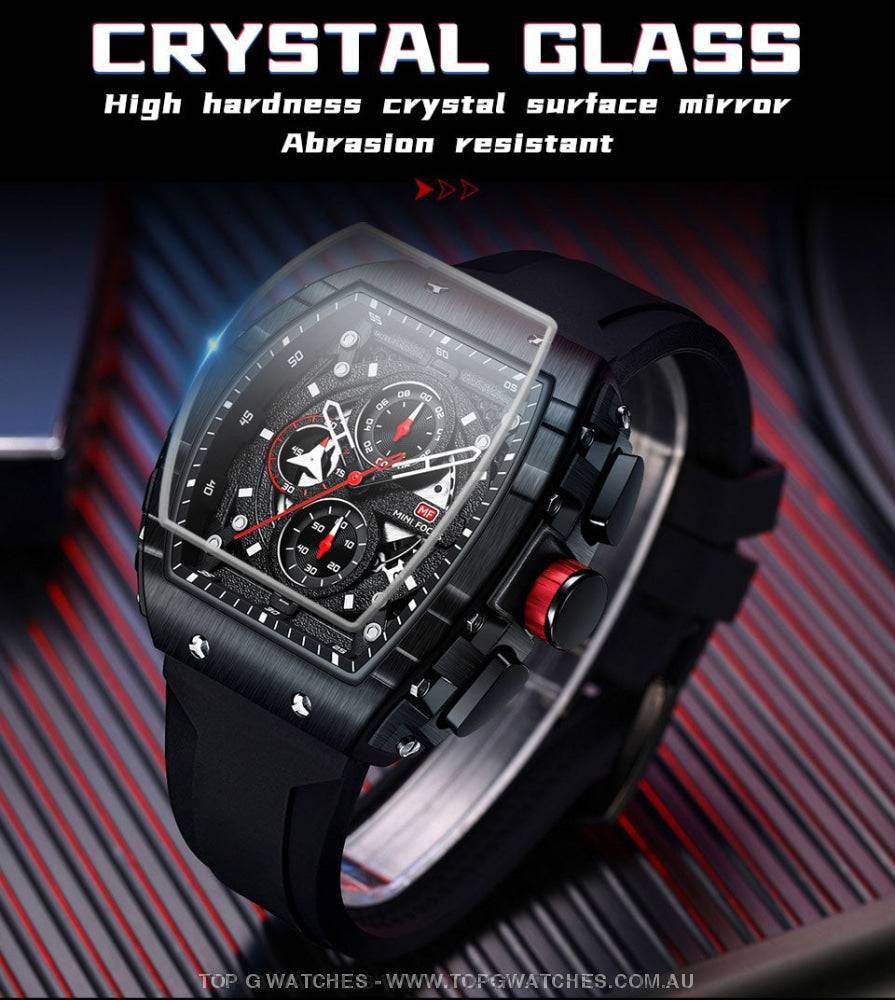 Tonneau Sport Chronograph Mechanical Quartz Fashion Tonneau Dial Wristwatch - Top G Watches