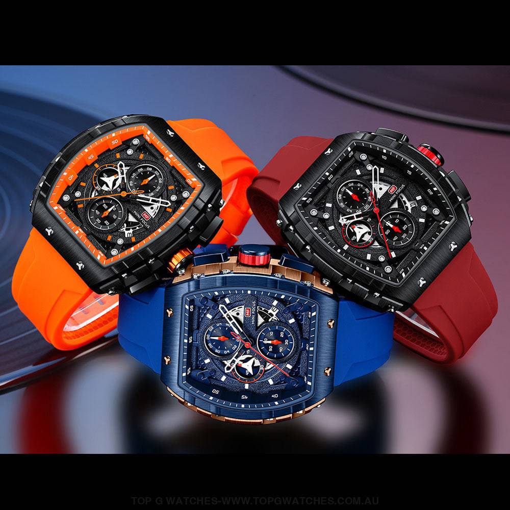 Tonneau Sport Chronograph Mechanical Quartz Fashion Tonneau Dial Wristwatch - Top G Watches