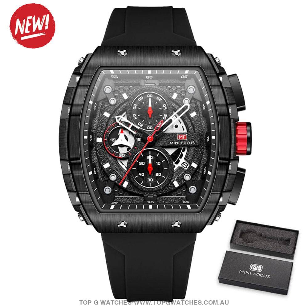 Tonneau Sport Chronograph Mechanical Quartz Fashion Tonneau Dial Wristwatch - Top G Watches