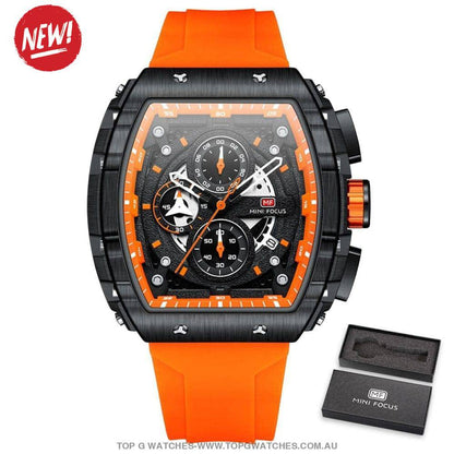 Tonneau Sport Chronograph Mechanical Quartz Fashion Tonneau Dial Wristwatch - Top G Watches