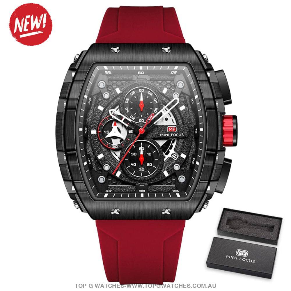 Tonneau Sport Chronograph Mechanical Quartz Fashion Tonneau Dial Wristwatch - Top G Watches