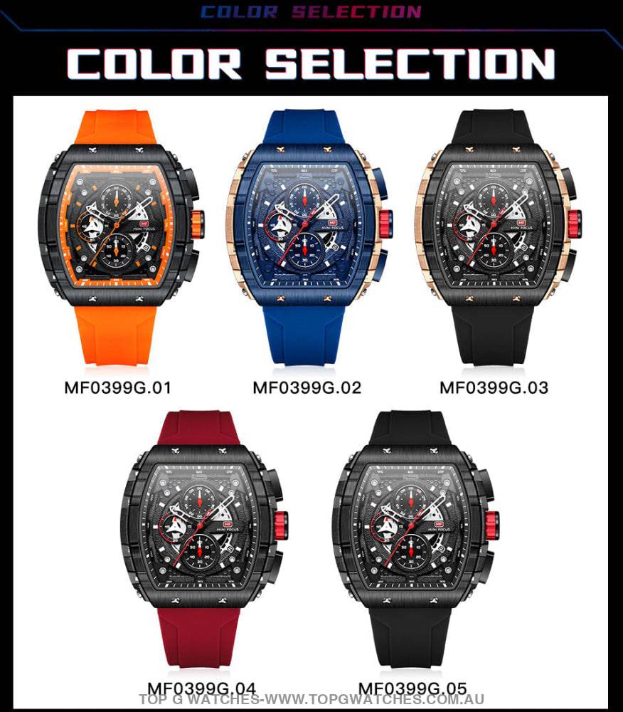 Tonneau Sport Chronograph Mechanical Quartz Fashion Tonneau Dial Wristwatch - Top G Watches