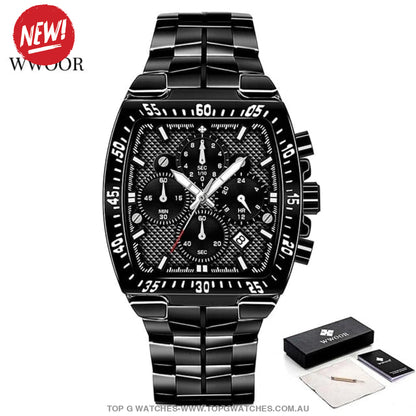 Tonneau Wwoor Chronograph Business Sport Luxury Quartz Watch - Top G Watches