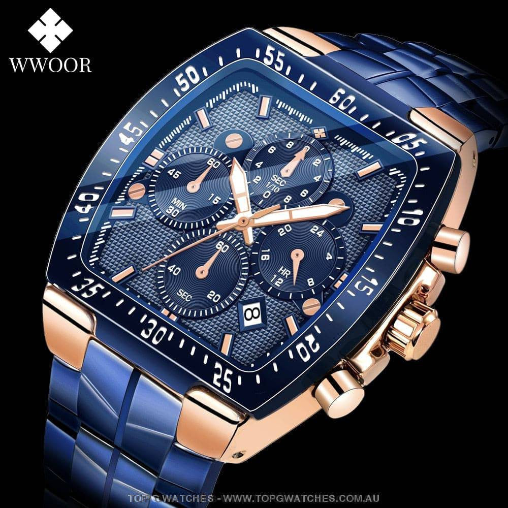 Tonneau Wwoor Chronograph Business Sport Luxury Quartz Watch - Top G Watches