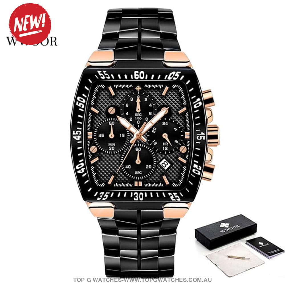 Tonneau Wwoor Chronograph Business Sport Luxury Quartz Watch - Top G Watches