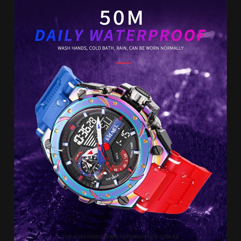 Top Unique Sport SMAEL 50M Waterproof Alarm Dual Digital Quarts 8060 Sport Watch - Top G Watches