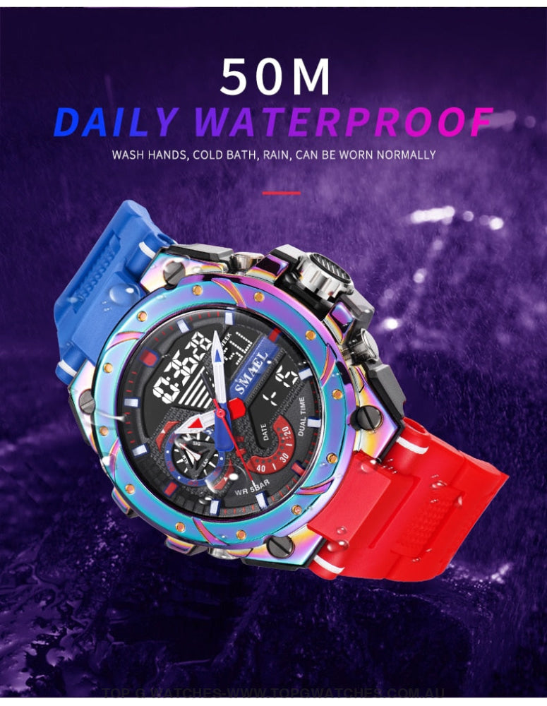 Top Unique Sport SMAEL 50M Waterproof Alarm Dual Digital Quarts 8060 Sport Watch - Top G Watches