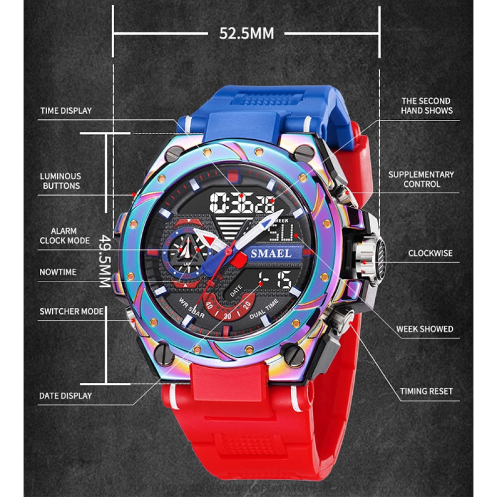 Top Unique Sport SMAEL 50M Waterproof Alarm Dual Digital Quarts 8060 Sport Watch - Top G Watches