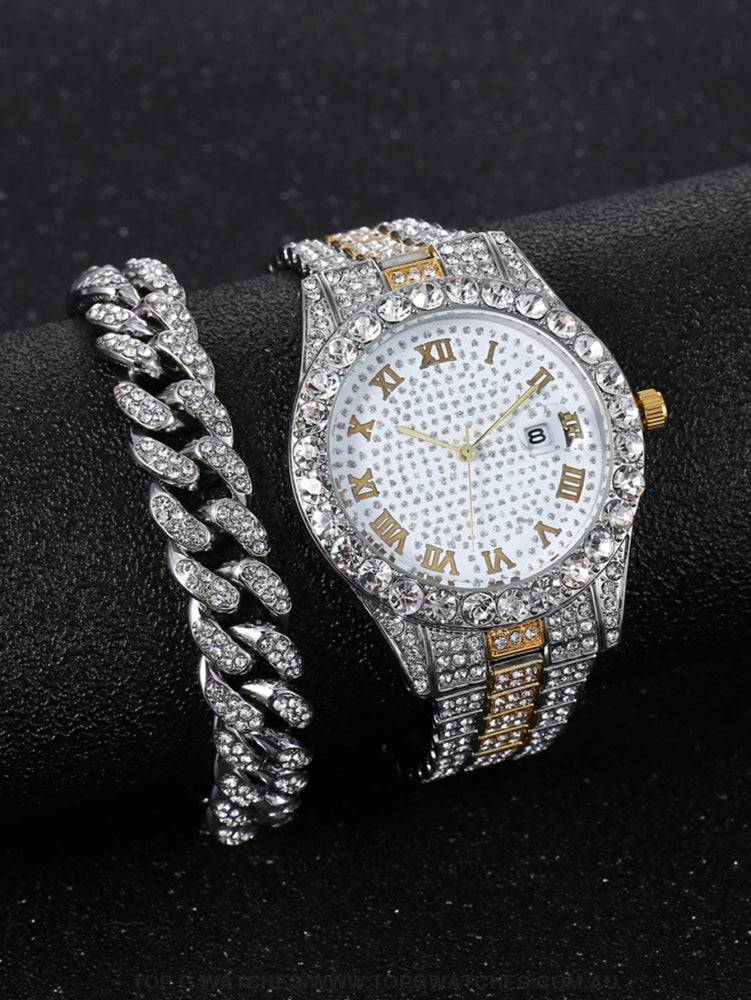 Ladies' Ultimate Diamond Gold Silver Dress Fashion Bracelet Watch Combo - Top G Watches