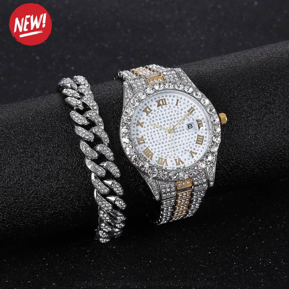 Ladies' Ultimate Diamond Gold Silver Dress Fashion Bracelet Watch Combo - Top G Watches