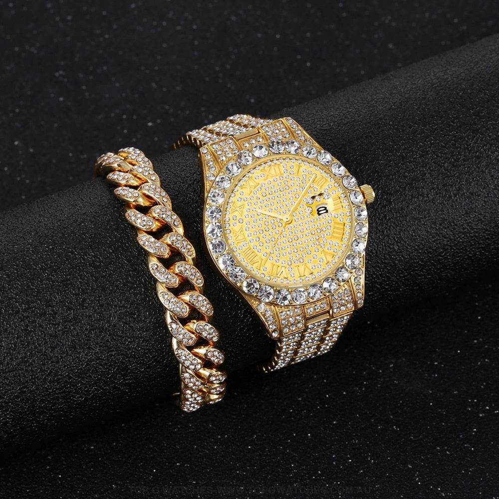 Ladies' Ultimate Diamond Gold Silver Dress Fashion Bracelet Watch Combo - Top G Watches