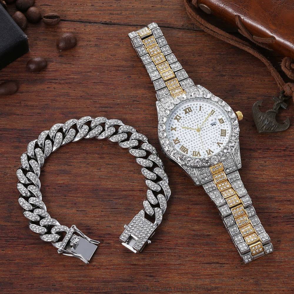 Ladies' Ultimate Diamond Gold Silver Dress Fashion Bracelet Watch Combo - Top G Watches