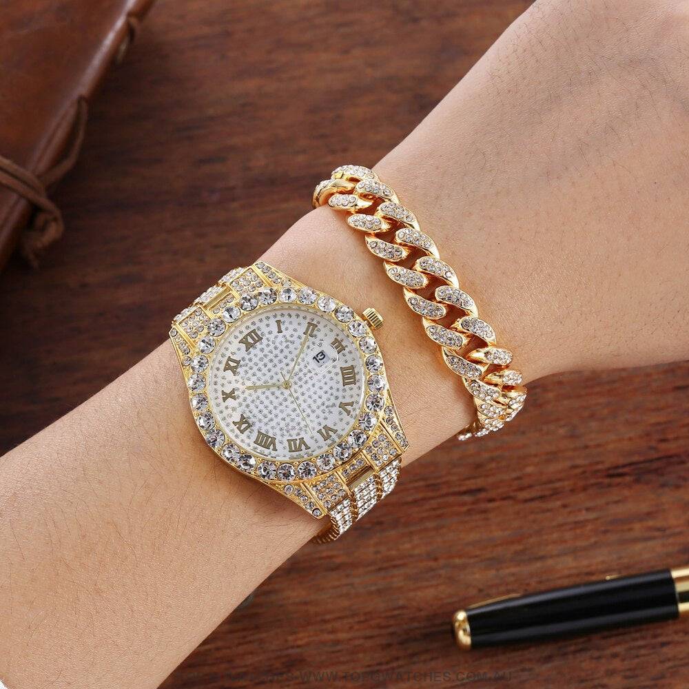 Ladies' Ultimate Diamond Gold Silver Dress Fashion Bracelet Watch Combo - Top G Watches