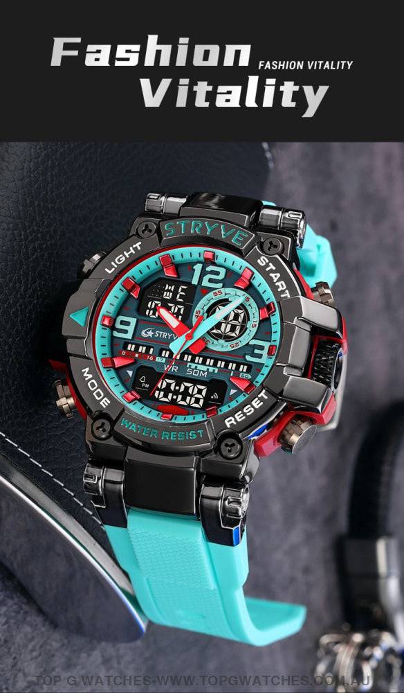 Top Sports Luxury Stryve Digital-Analog Dual Waterproof Sports Watch - Top G Watches