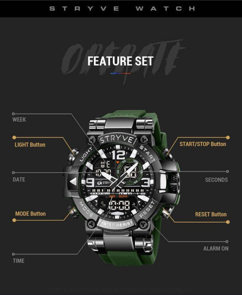 Top Sports Luxury Stryve Digital-Analog Dual Waterproof Sports Watch - Top G Watches