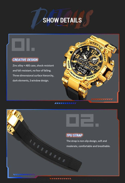 Top Sports Luxury Stryve Digital-Analog Dual Waterproof Sports Watch - Top G Watches