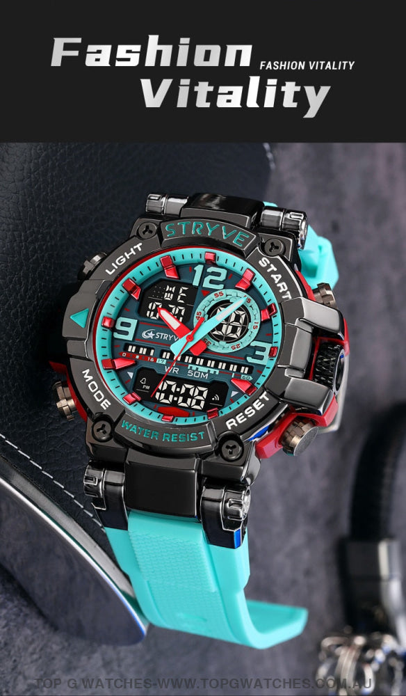 New Sports Luxury Stryve Digital-Analog Dual Waterproof Sports Watch - Top G Watches