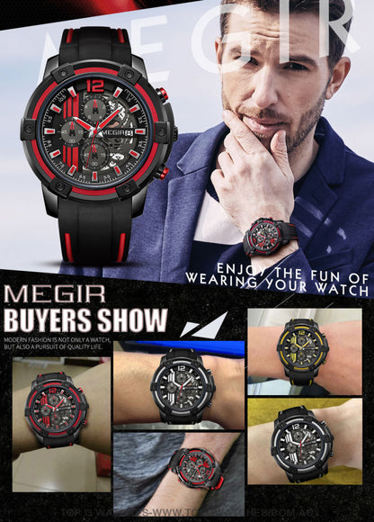 Trending Sports Touring Megir' Quartz Chronograph Sports 30M Waterproof Luminous Hands 2097 Wristwatch - Top G Watches