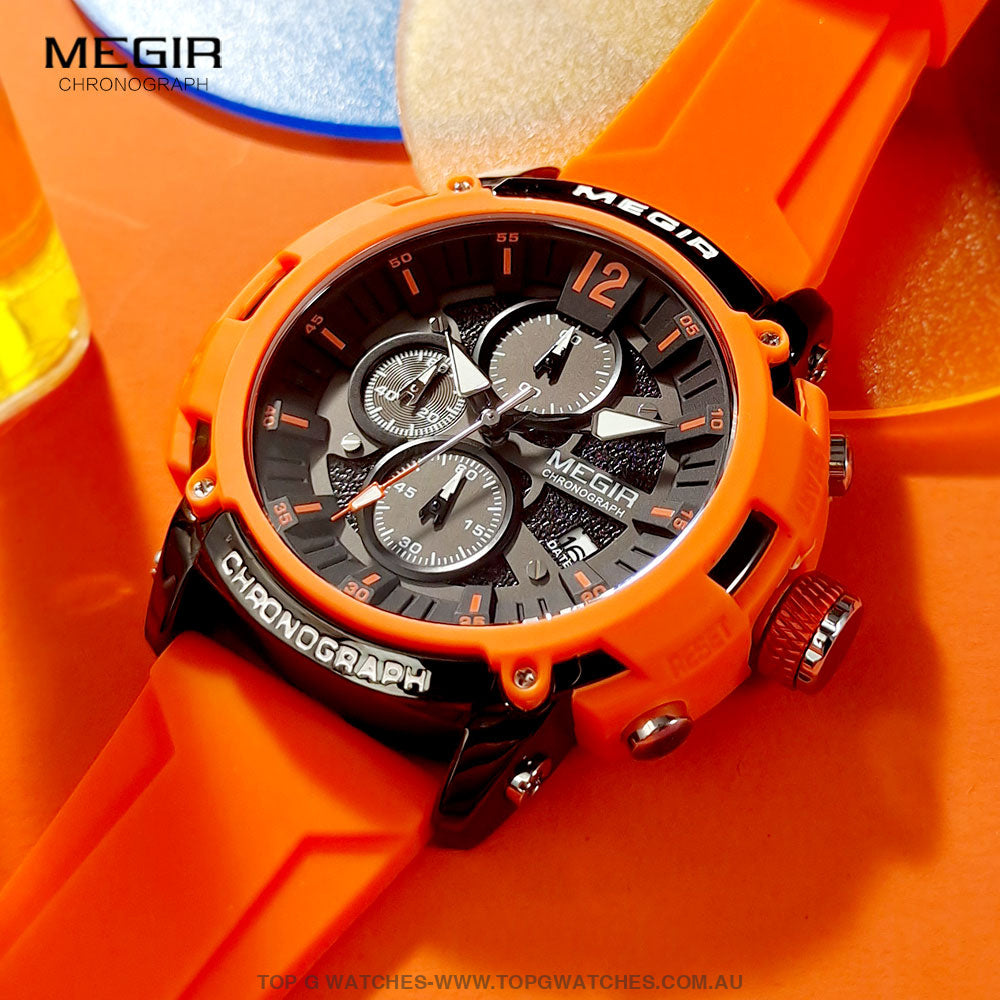 Trendy MEGIR Orange Sports Waterproof Luminous Chronograph Quartz Wristwatch - Top G Watches