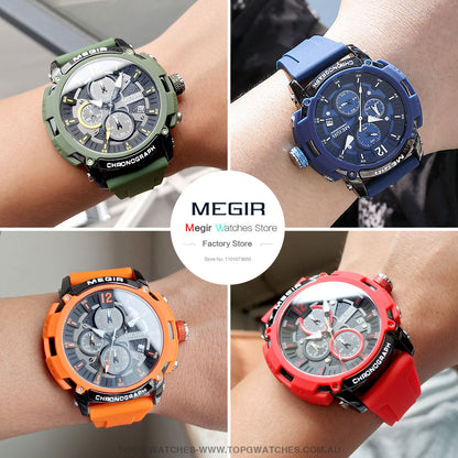 Trendy MEGIR Orange Sports Waterproof Luminous Chronograph Quartz Wristwatch - Top G Watches