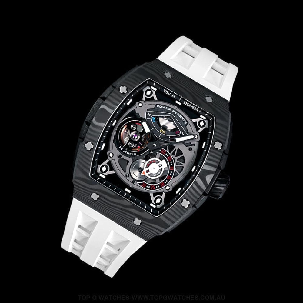 Official TSAR BOMBA Elemental Series Automatic Carbon Fiber Kinetic Energy Display Sports Watch TB8210CF - Top G Watches