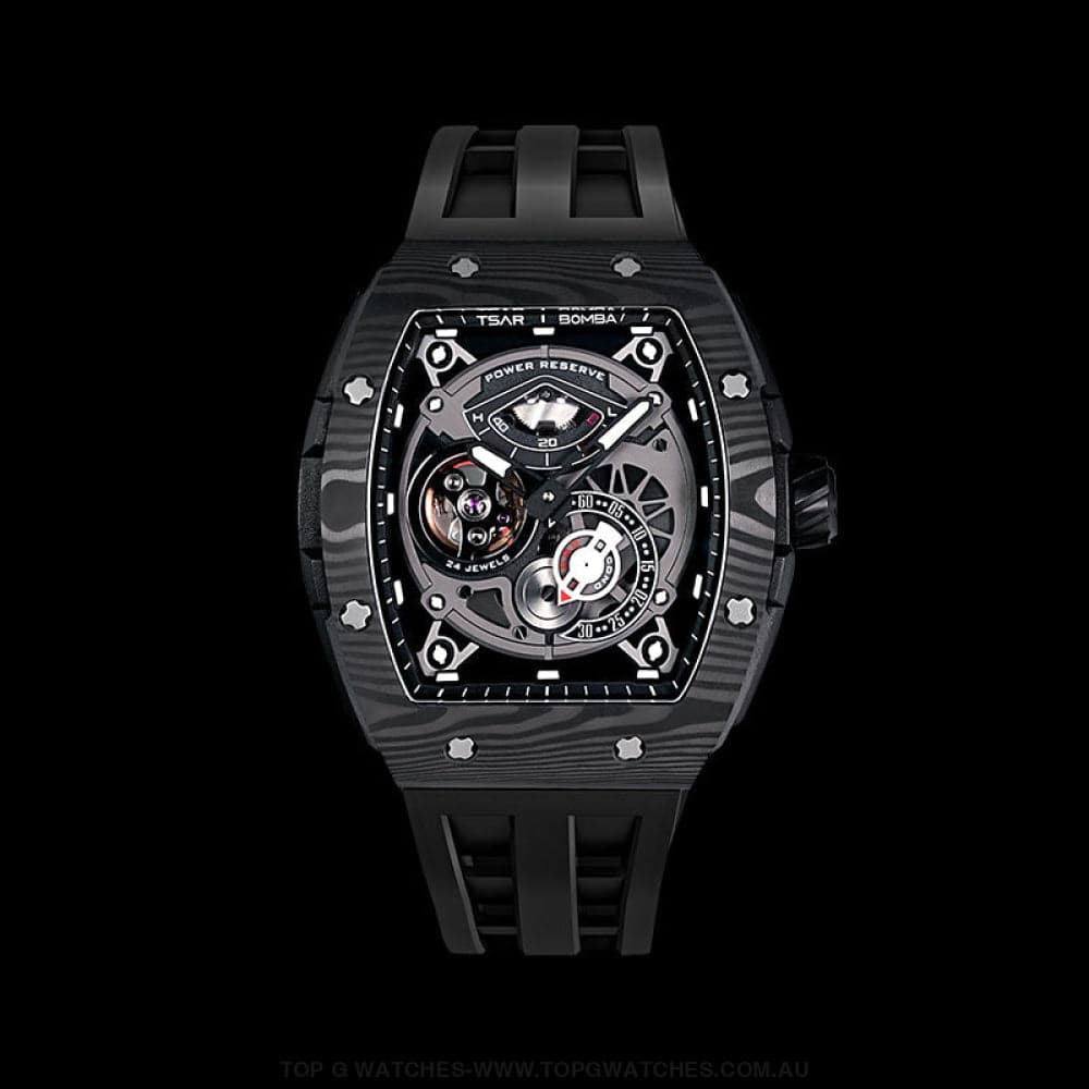 Official TSAR BOMBA Elemental Series Automatic Carbon Fiber Kinetic Energy Display Sports Watch TB8210CF - Top G Watches