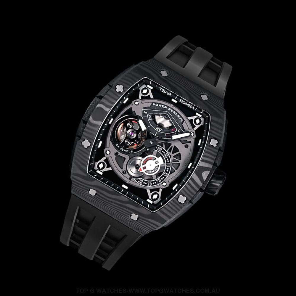 Official TSAR BOMBA Elemental Series Automatic Carbon Fiber Kinetic Energy Display Sports Watch TB8210CF - Top G Watches