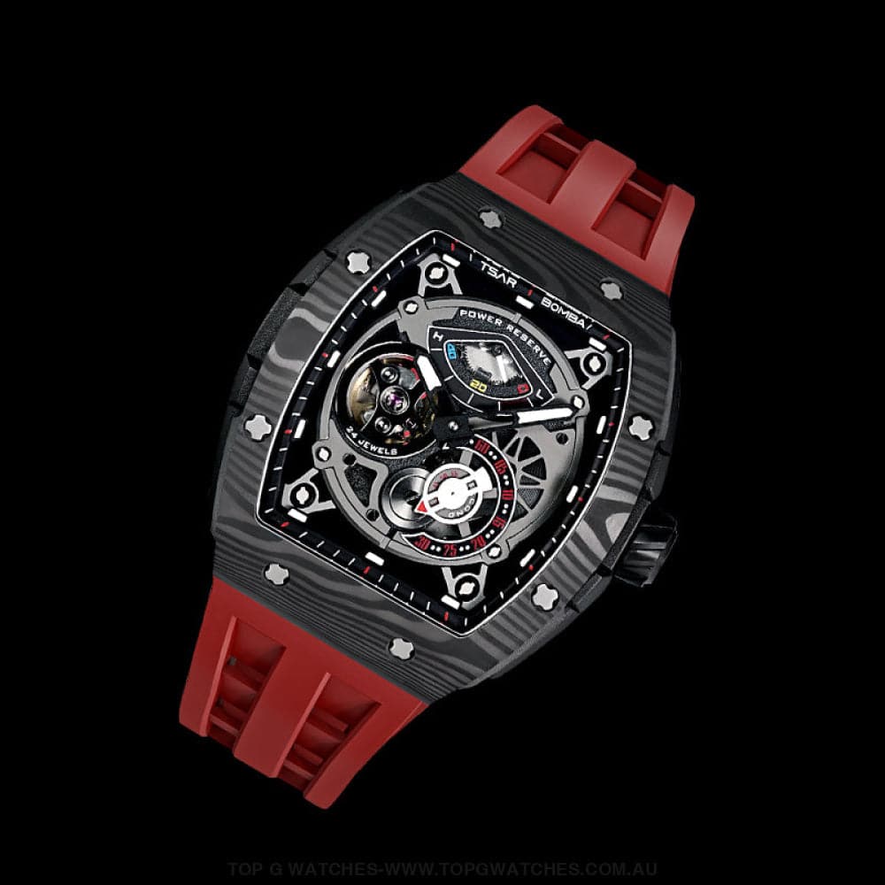 Official TSAR BOMBA Elemental Series Automatic Carbon Fiber Kinetic Energy Display Sports Watch TB8210CF - Top G Watches