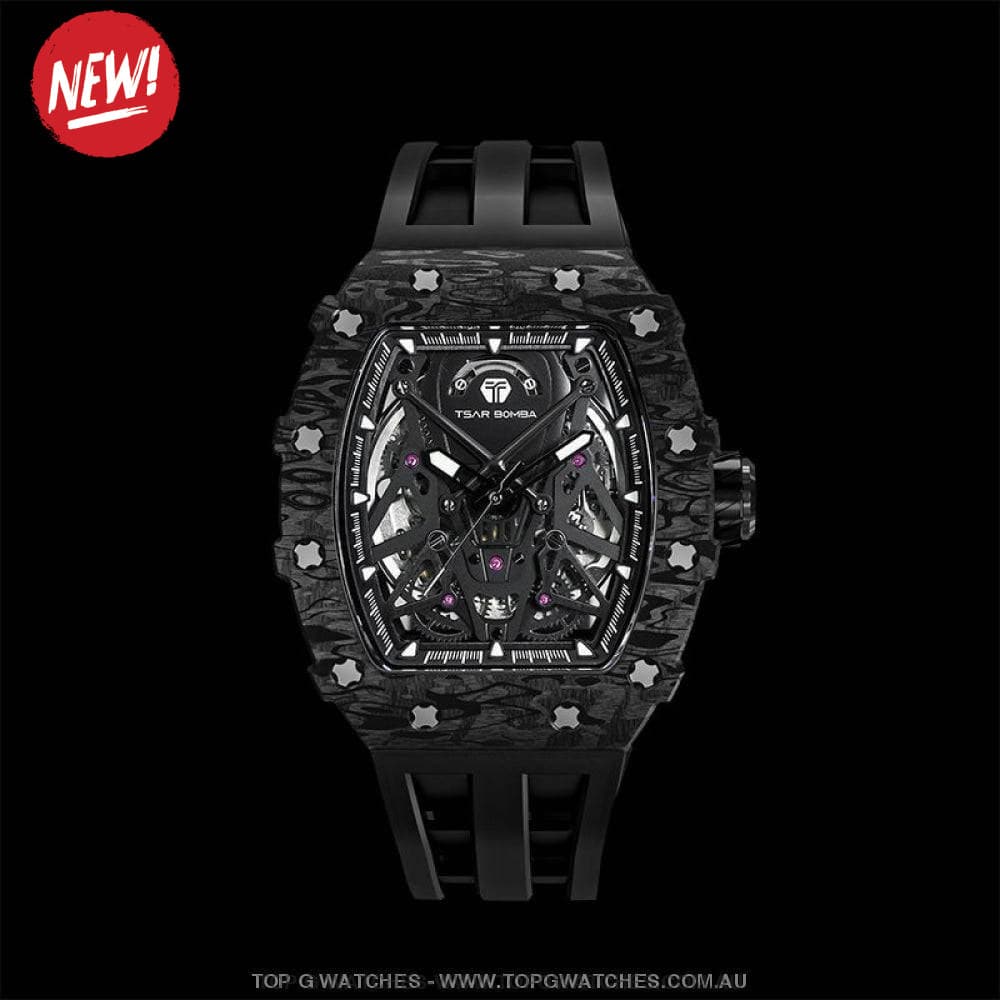 Official TSAR BOMBA Elemental Series Carbon Fibre Automatic Mechanical Waterproof Watch - TB8207CF - Top G Watches