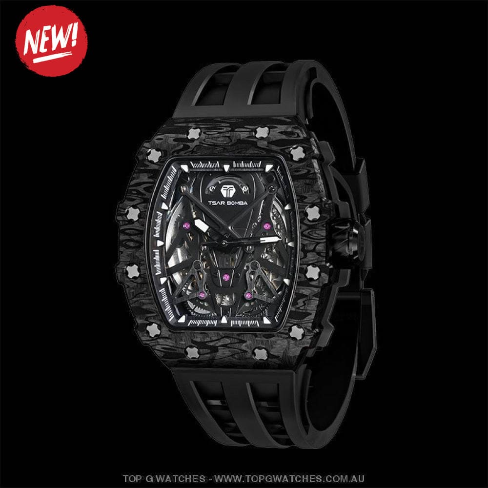 Official TSAR BOMBA Elemental Series Carbon Fibre Automatic Mechanical Waterproof Watch - TB8207CF - Top G Watches