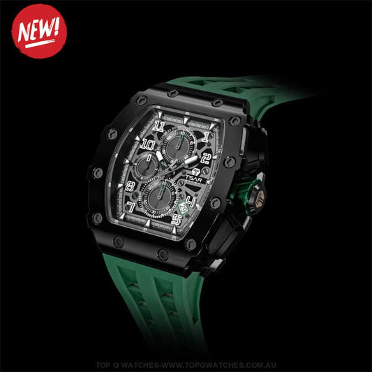 Official TSAR BOMBA Elemental Series Quartz Movement Waterproof Watch TB8204Q Black Green - Top G Watches