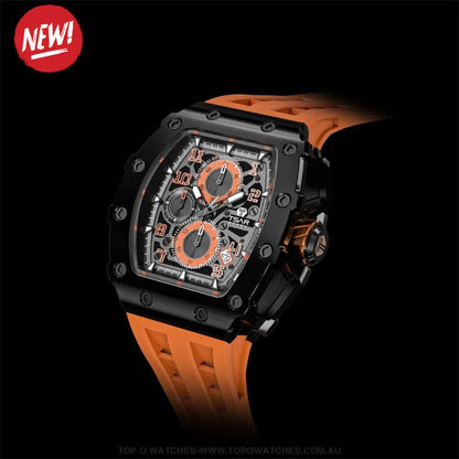 Official TSAR BOMBA Elemental Series Quartz Movement Waterproof Watch TB8204Q - Black Orange - Top G Watches