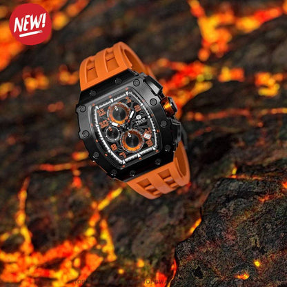 Official TSAR BOMBA Elemental Series Quartz Movement Waterproof Watch TB8204Q - Black Orange - Top G Watches