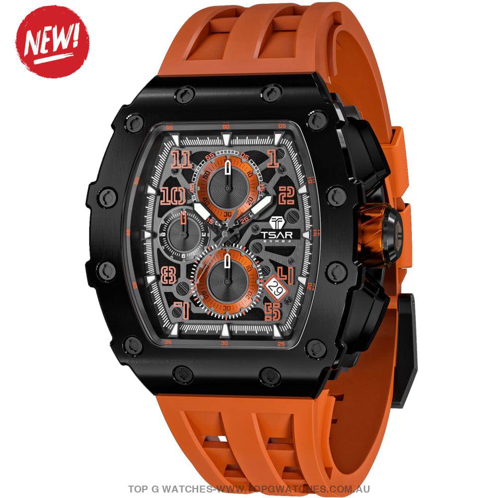 Official TSAR BOMBA Elemental Series Quartz Movement Waterproof Watch TB8204Q - Black Orange - Top G Watches