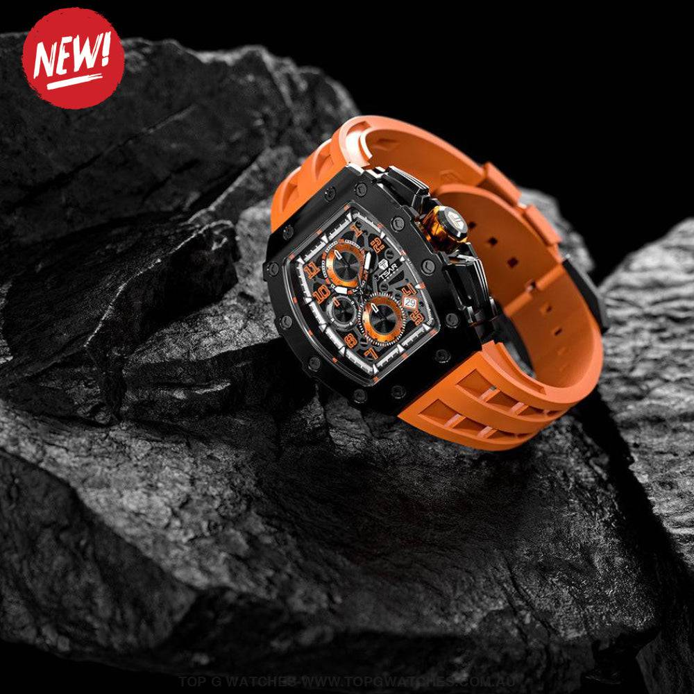 Official TSAR BOMBA Elemental Series Quartz Movement Waterproof Watch TB8204Q - Black Orange - Top G Watches