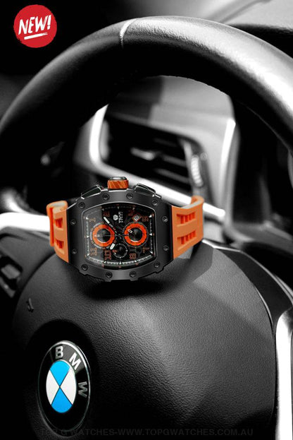 Official TSAR BOMBA Elemental Series Quartz Movement Waterproof Watch TB8204Q - Black Orange - Top G Watches