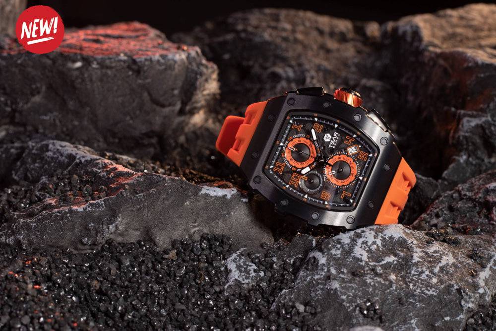 Official TSAR BOMBA Elemental Series Quartz Movement Waterproof Watch TB8204Q - Black Orange - Top G Watches