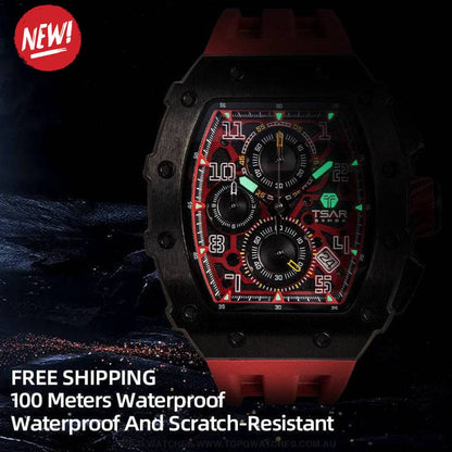 Official TSAR BOMBA Elemental Series Quartz Movement Waterproof Watch TB8204Q Black Red - Top G Watches