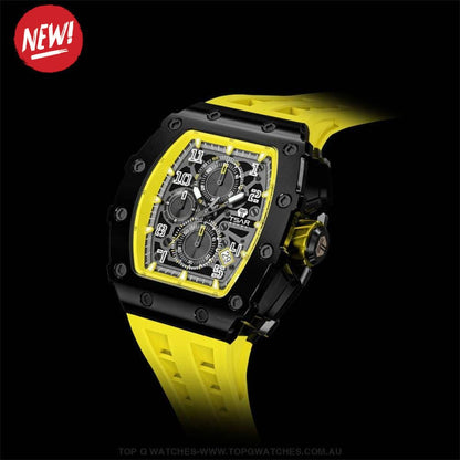 Official TSAR BOMBA Elemental Series Quartz Movement Waterproof Watch TB8204Q Black Yellow - Top G Watches