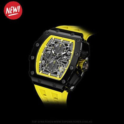 Official TSAR BOMBA Elemental Series Quartz Movement Waterproof Watch TB8204Q Black Yellow - Top G Watches