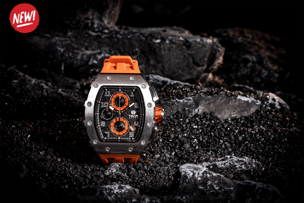 Official TSAR BOMBA Elemental Series Quartz Movement Waterproof Watch TB8204Q Silver Orange - Top G Watches